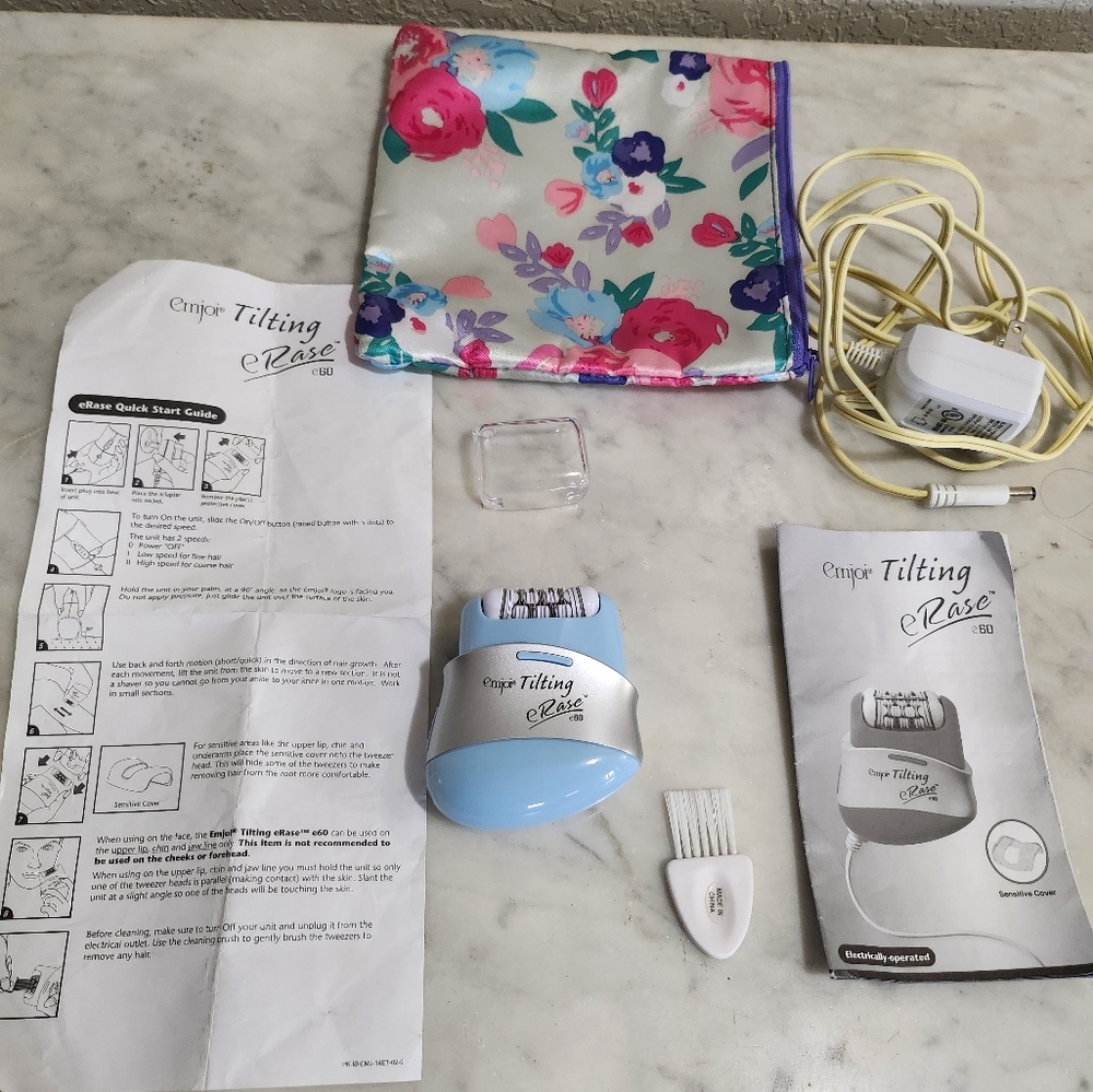 Emjoi Tilting Erase E60 Epilator Hair Removal Blue AP-14ETU Cord & Bag Works
